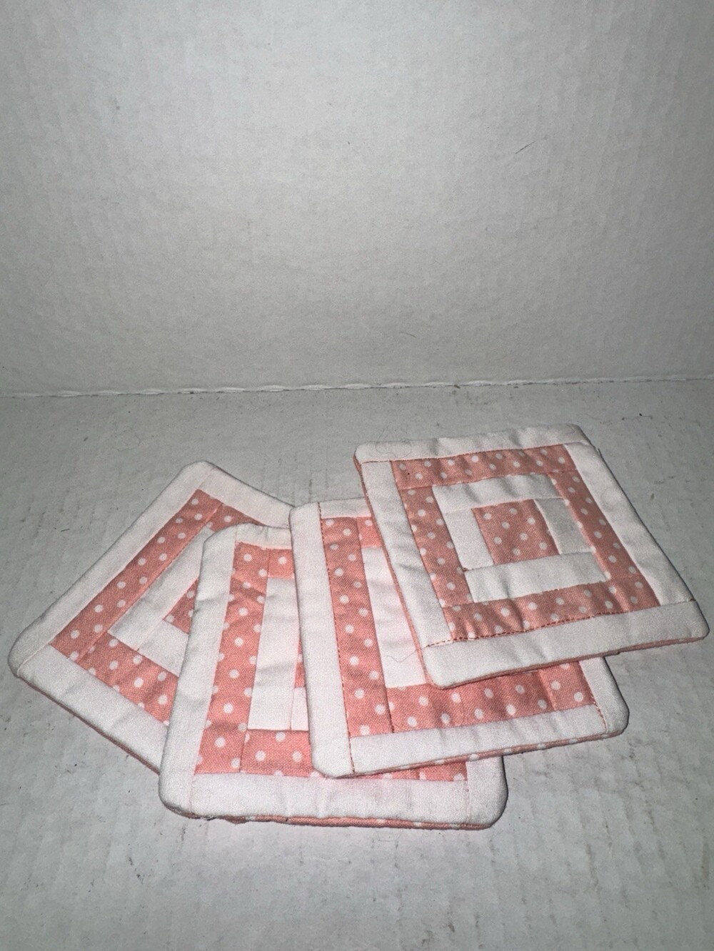Handmade Mug Rugs Set of 4 Pink White Polka Dot Patchwork Fabric Coasters New